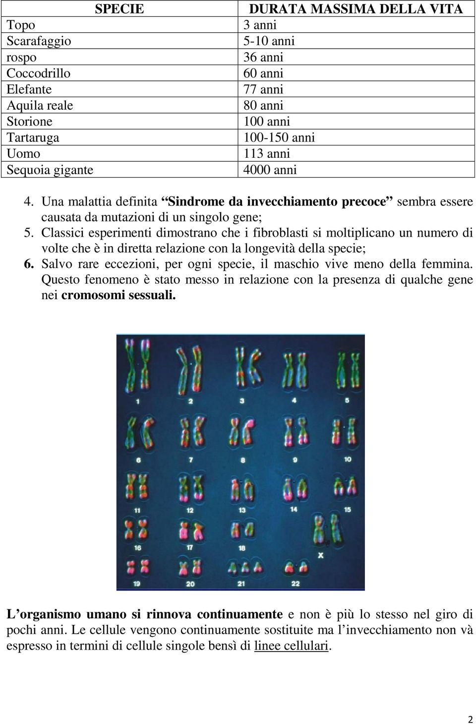 Classici esperimenti dimostrano che i fibroblasti si moltiplicano un numero di volte che è in diretta relazione con la longevità della specie; 6.