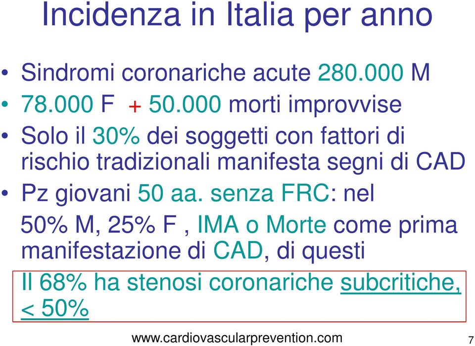 manifesta segni di CAD Pz giovani 50 aa.