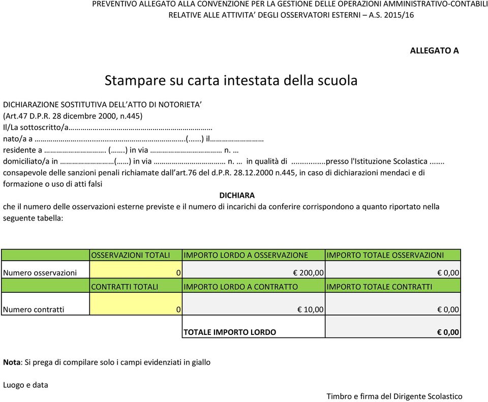 .. consapevole delle sanzioni penali richiamate dall art.76 del d.p.r. 28.12.2000 n.