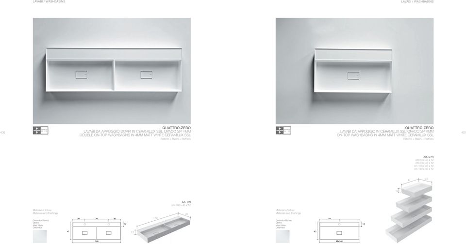 SSL LAVABI DA APPOGGIO IN CERAMILUX SSL OPACO SP 4MM ON-TOP WASHBASINS IN 4MM MATT WHITE CERAMILUX SSL 401 Fattorini