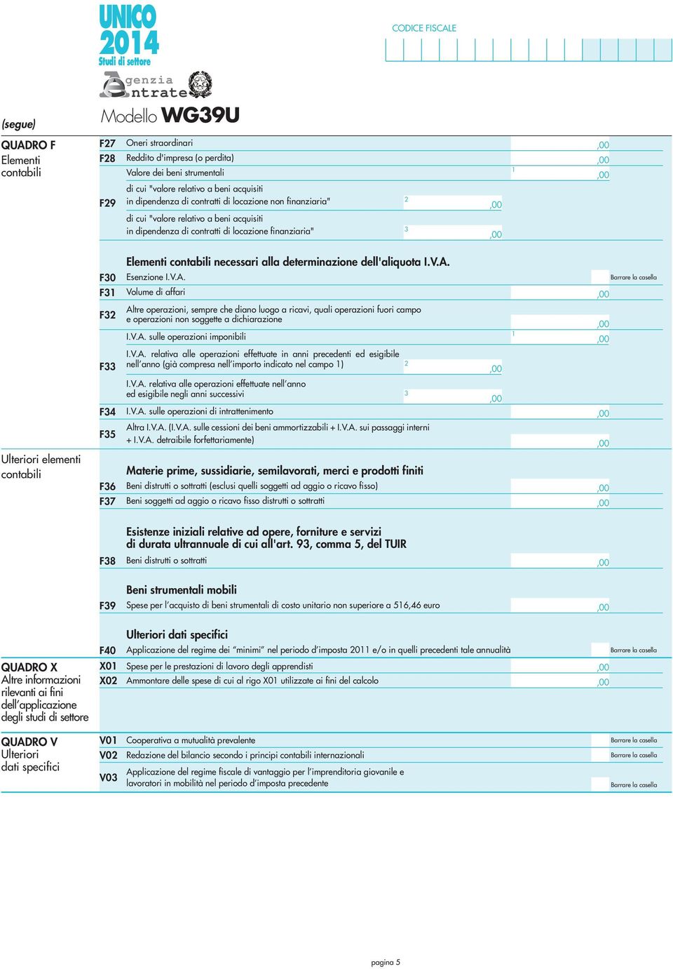 V.A. Volume di affari F Altre operazioni sempre che diano luogo a ricavi quali operazioni fuori campo e operazioni non soggette a dichiarazione I.V.A. sulle operazioni imponibili F I.V.A. relativa alle operazioni effettuate in anni precedenti ed esigibile nell anno (già compresa nell importo indicato nel campo ) Ulteriori elementi contabili F F5 F6 F7 I.