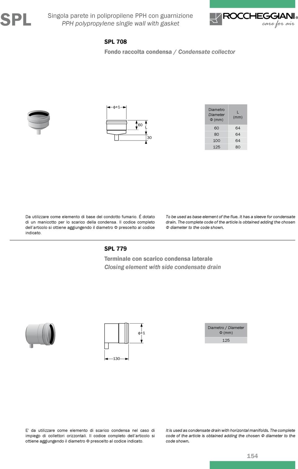 It has a sleeve for condensate drain. The complete code of the article is obtained adding the chosen Ф diameter to the code shown.