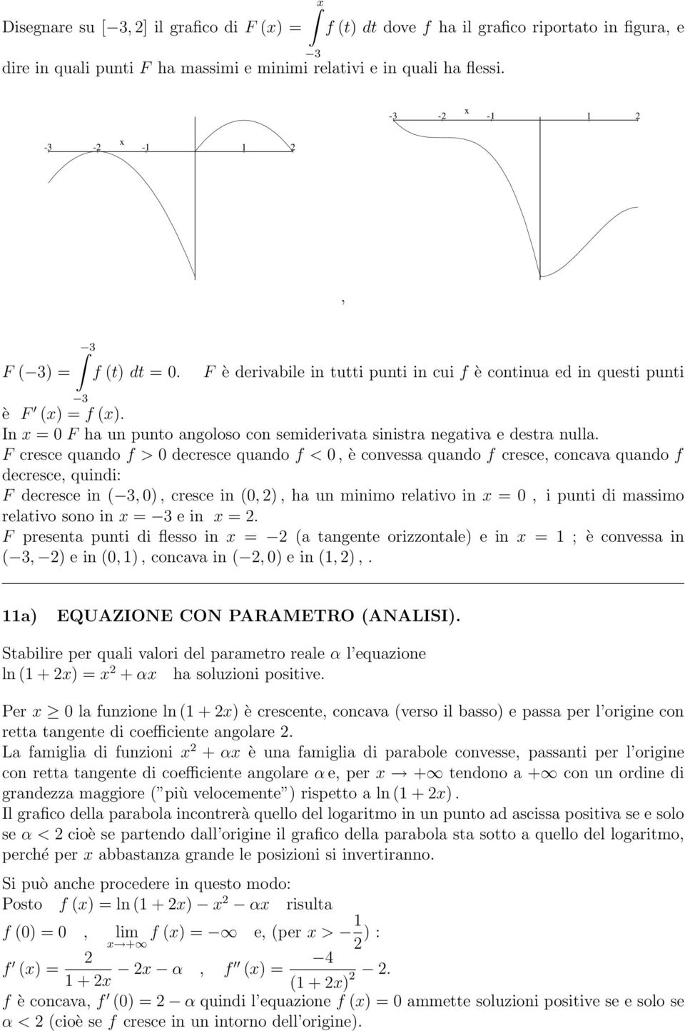 cresce, concava quando f decresce, quindi: F decresce in, 0, cresce in 0,, ha un minimo relativo in 0, i punti di massimo relativo sono in e in F presenta punti di flesso in a tangente orizzontale e