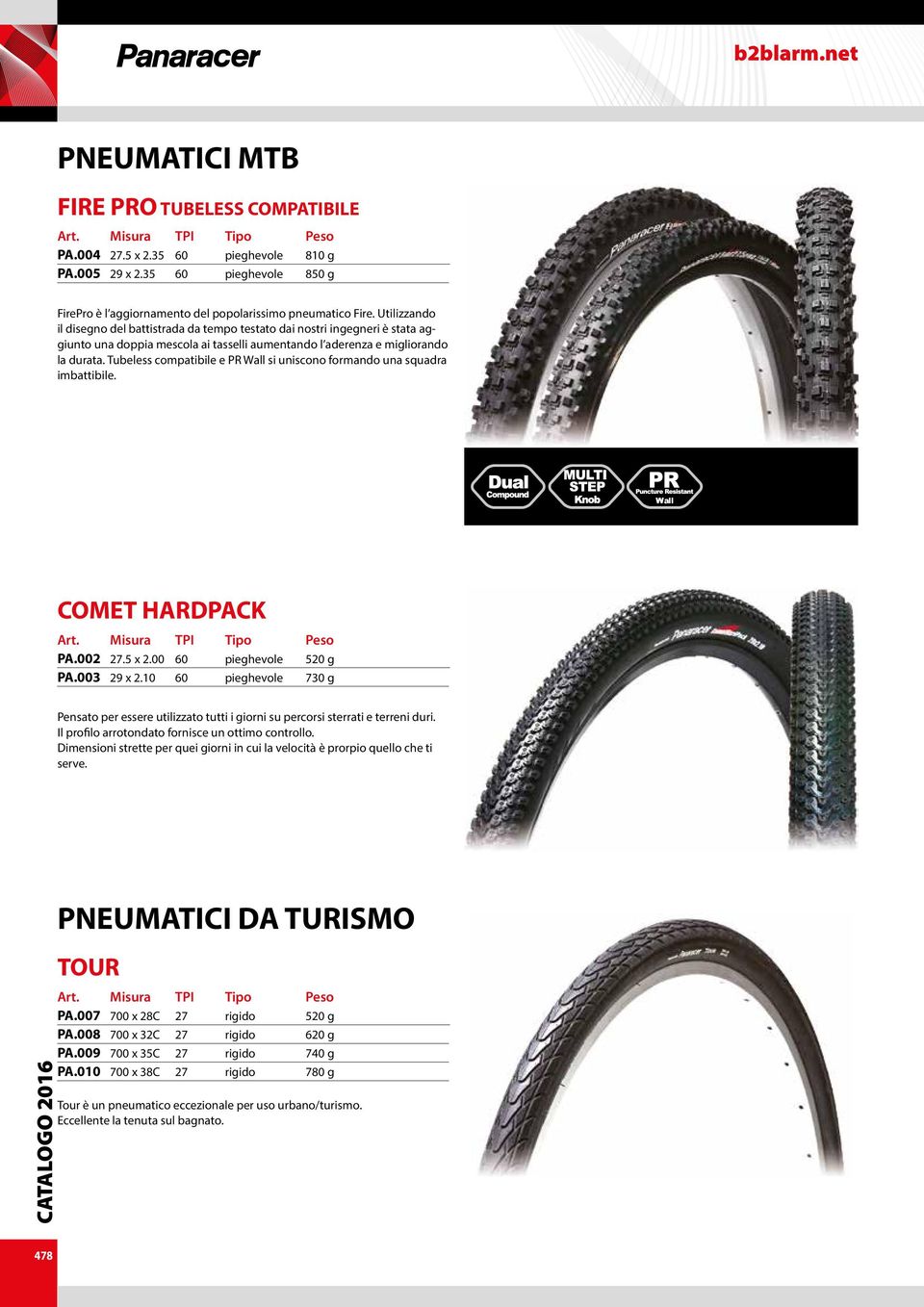 Tubeless compatibile e PR Wall si uniscono formando una squadra imbattibile. Wall COMET HARDPACK PA.002 27.5 x 2.00 60 pieghevole 520 g PA.003 29 x 2.