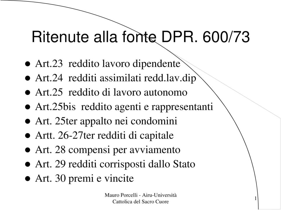 25bis reddito agenti e rappresentanti Art. 25ter appalto nei condomini Artt.