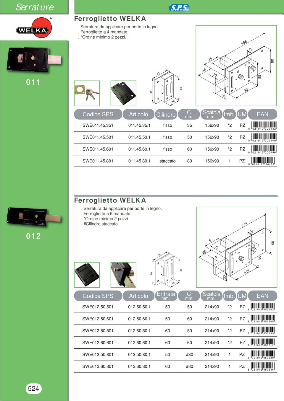 Serratura da applicare per porte in legno.. Ferroglietto a 6 mandate.. *Ordine minimo 2 pezzi.. #Cilindro staccato. 214 0 18 66 9 0 85 90 75 C 115 55 C SW0.50.501 0.50.50.1 50 50 214x90 *2 PZ SW0.50.601 0.