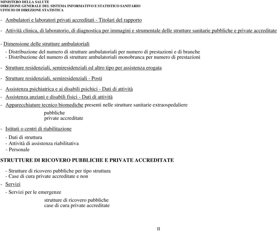 ambulatoriali monobranca per numero di prestazioni - Strutture residenziali, semiresidenziali ed altro tipo per assistenza erogata - Strutture residenziali, semiresidenziali - Posti - Assistenza