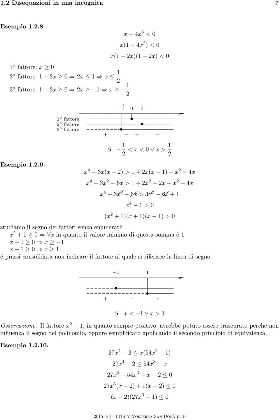 quanto il valore minimo di questa somma è 1 x + 1 0 x 1 x 1 0 x 1 é prassi consolidata non indicare il fattore al quale si riferisce la linea di segno. 1 1 + + S : x < 1 x > 1 Osservazione.