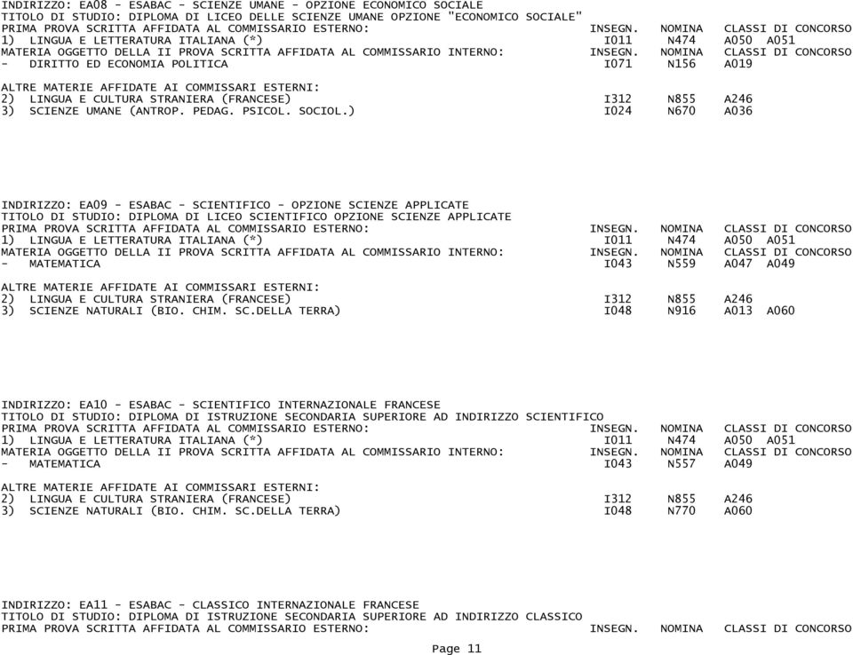 ) I024 N670 A036 INDIRIZZO: EA09 - ESABAC - SCIENTIFICO - OPZIONE SCIENZE APPLICATE TITOLO DI STUDIO: DIPLOMA DI LICEO SCIENTIFICO OPZIONE SCIENZE APPLICATE - MATEMATICA I043 N559 A047 A049 3)