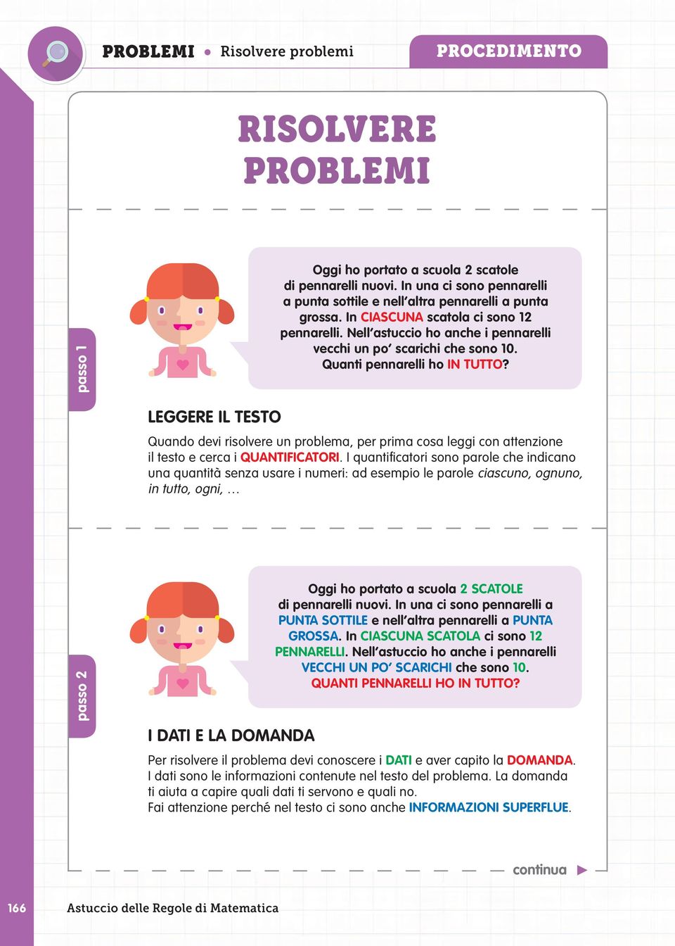 Quanti pennarelli ho IN TUTTO? LEGGERE IL TESTO Quando devi risolvere un problema, per prima cosa leggi con attenzione il testo e cerca i QUANTIFICATORI.