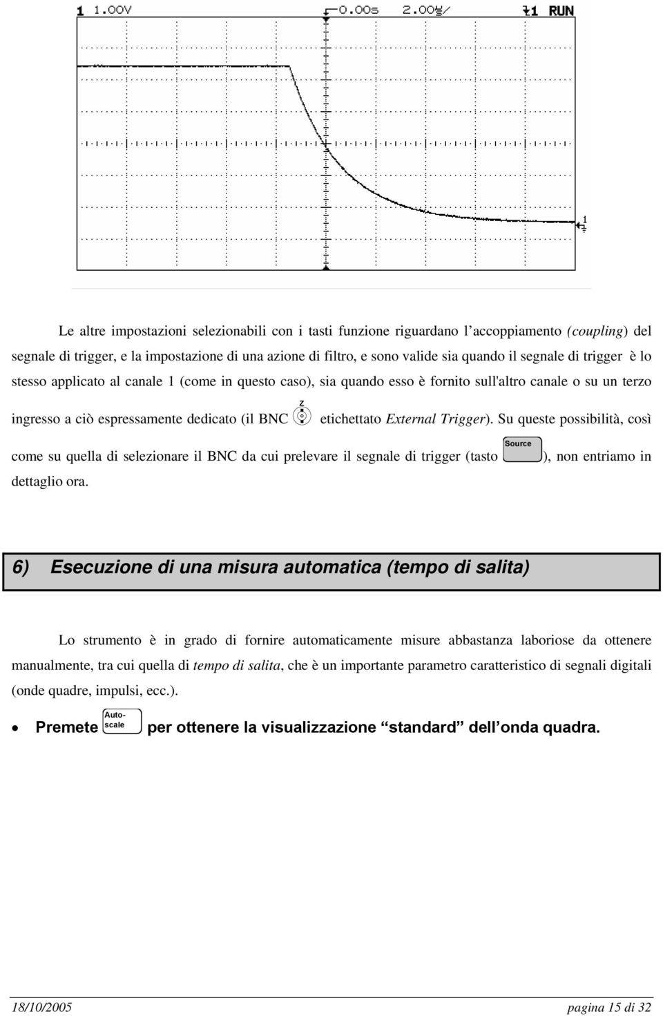 Trigger). Su queste possibilità, così come su quella di selezionare il BNC da cui prelevare il segnale di trigger (tasto Source dettaglio ora.