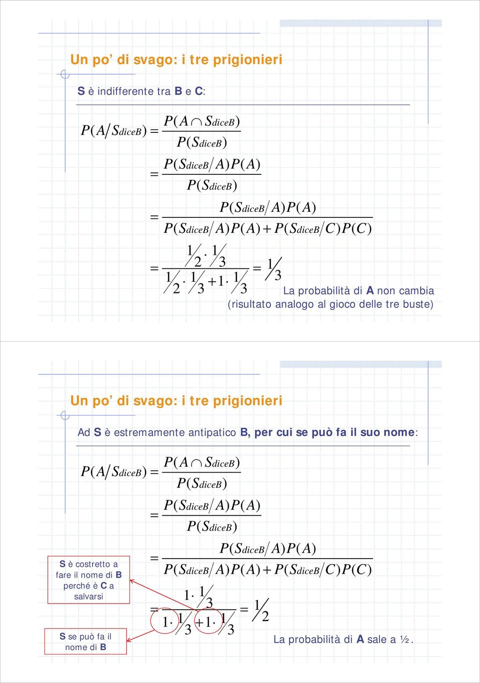 prigionieri Ad S è estremamente antipatico B, per cui se può fa il suo nome: PAS ( diceb) S è costretto a fare il nome di B