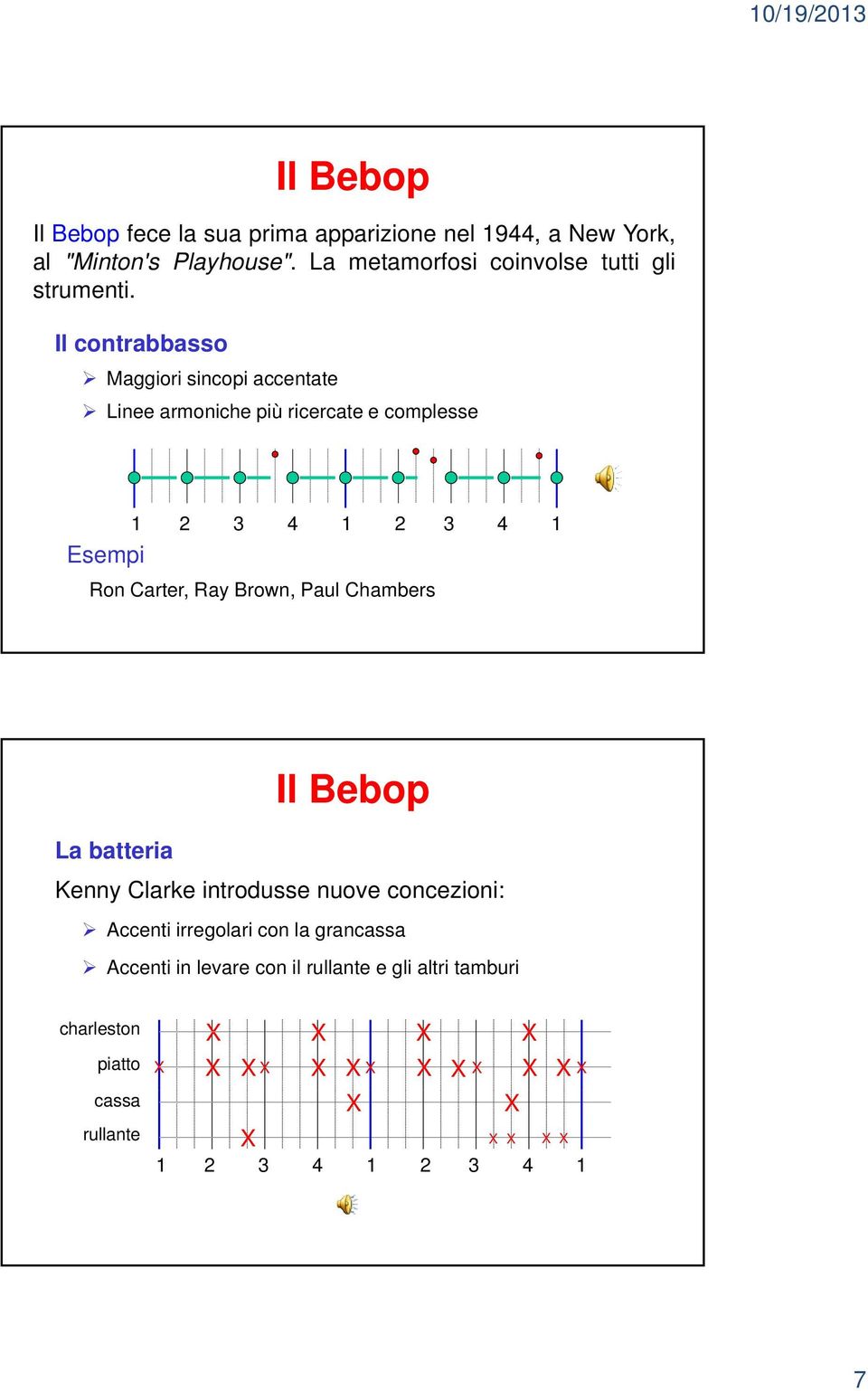 Il contrabbasso Maggiori sincopi accentate Linee armoniche più ricercate e complesse Esempi Ron Carter, Ray