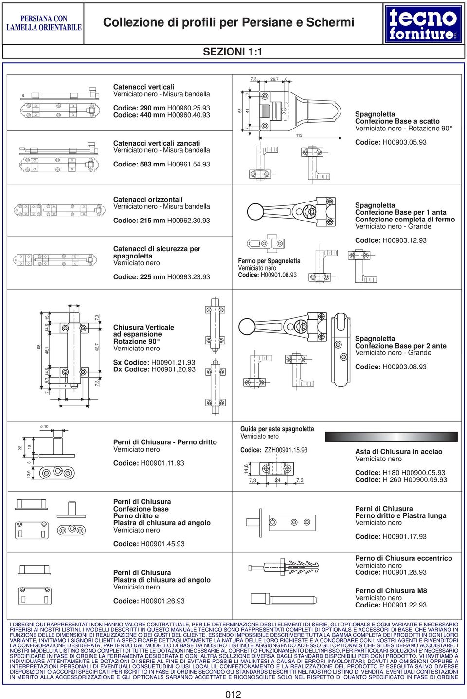 30.93 Spagnoletta Confezione Base per 1 anta Confezione completa di fermo - Grande Catenacci di sicurezza per spagnoletta Codice: 2 mm H00963.23.93 Fermo per Spagnoletta Codice: H00901.08.