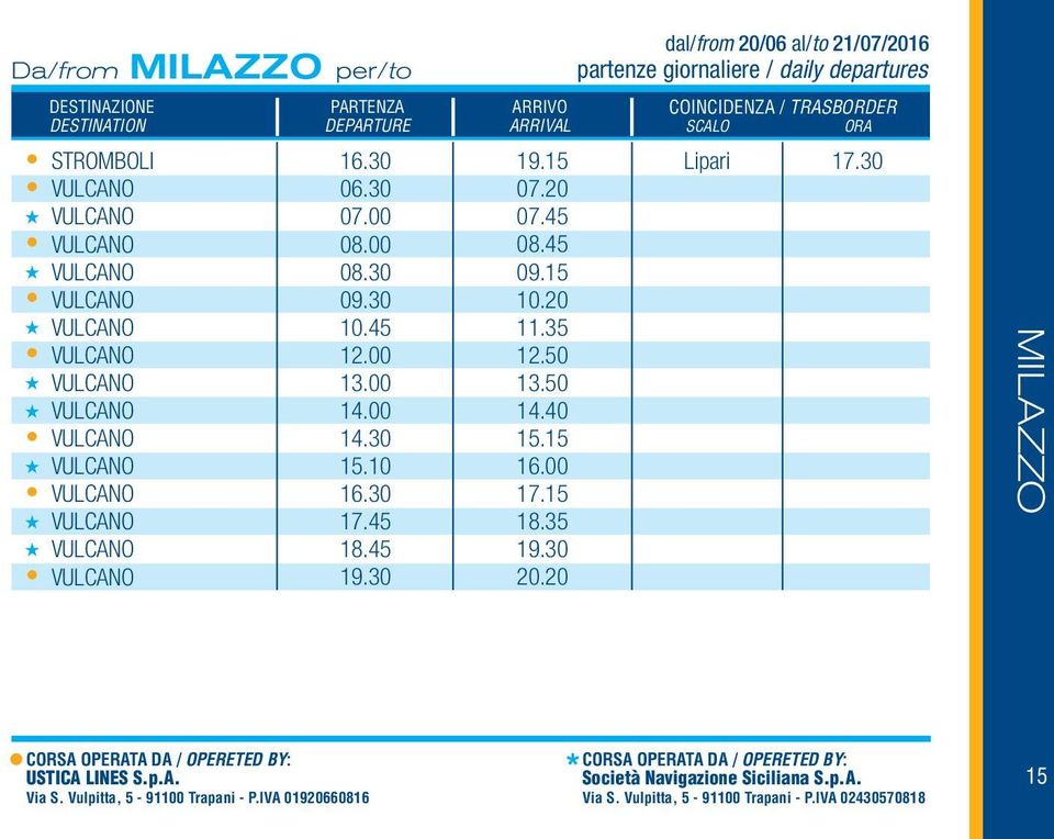 30 19.15 Lipari 17.30 07.20 07.45 08.45 09.15 10.20 11.35 12.