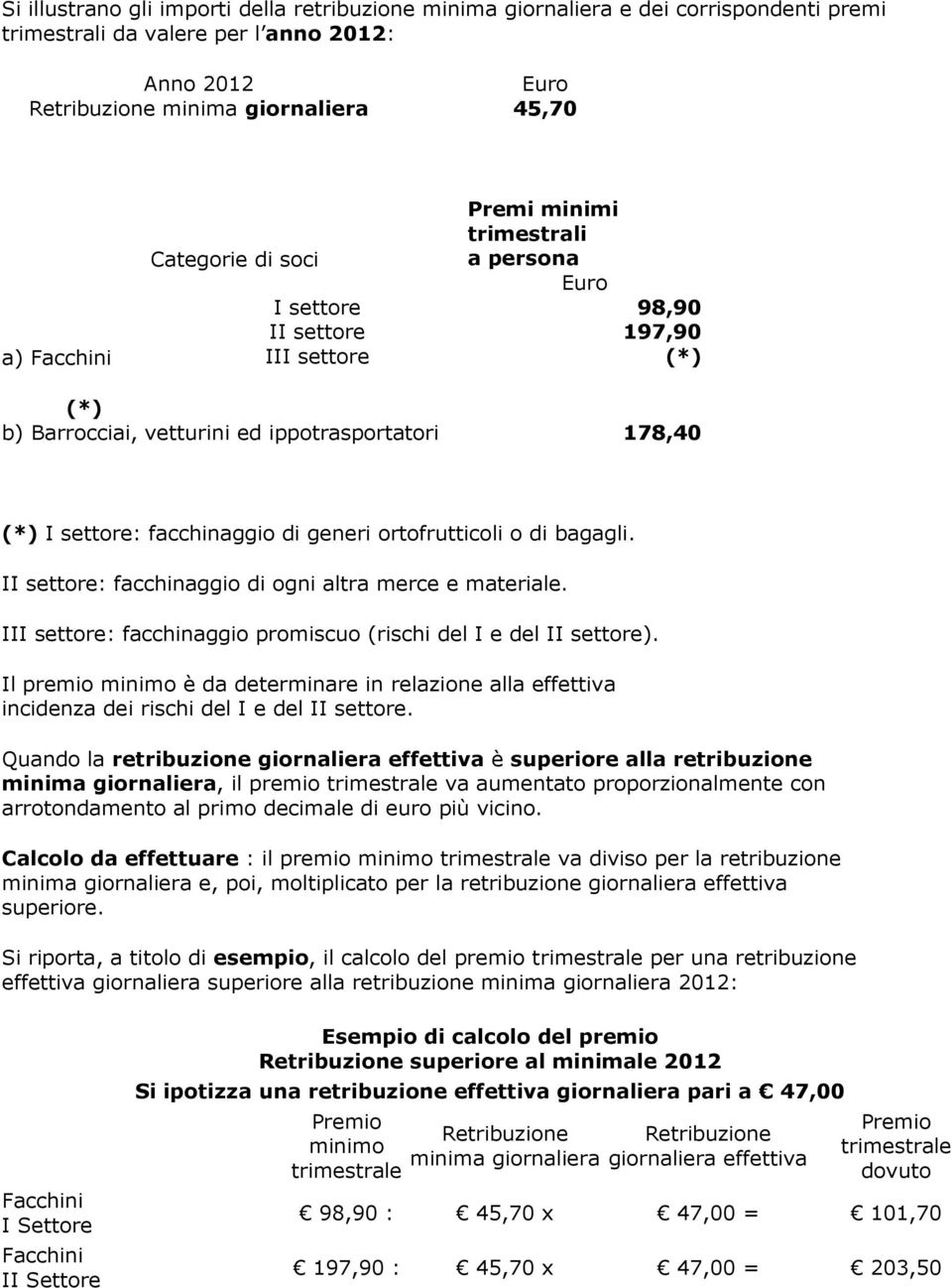 ortofrutticoli o di bagagli. II settore: facchinaggio di ogni altra merce e materiale. III settore: facchinaggio promiscuo (rischi del I e del II settore).