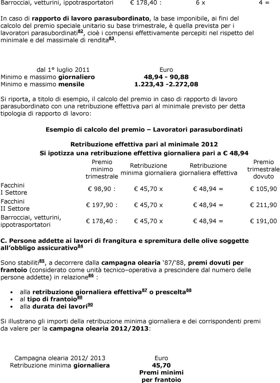 dal 1 luglio 2011 Minimo e massimo giornaliero 48,94-90,88 Minimo e massimo mensile 1.223,43-2.