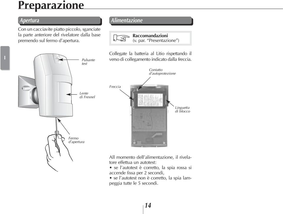 Presentazione ) Collegate la batteria al Litio rispettando il verso di collegamento indicato dalla freccia.