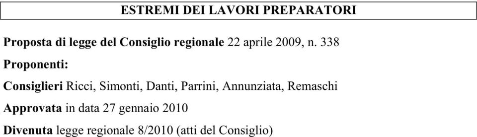 338 Proponenti: Consiglieri Ricci, Simonti, Danti, Parrini,