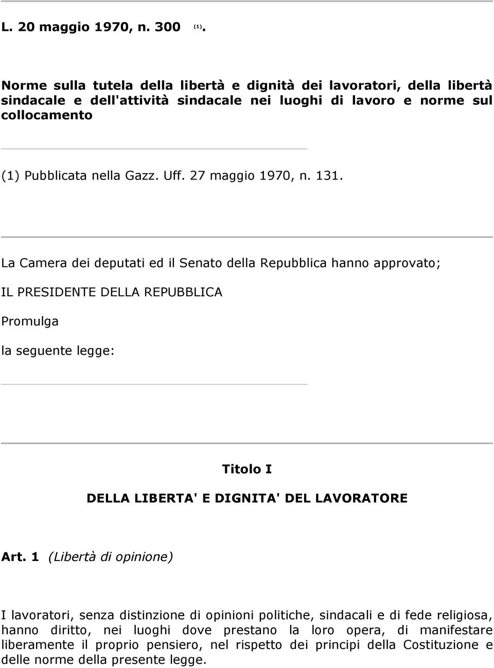 Gazz. Uff. 27 maggio 1970, n. 131.