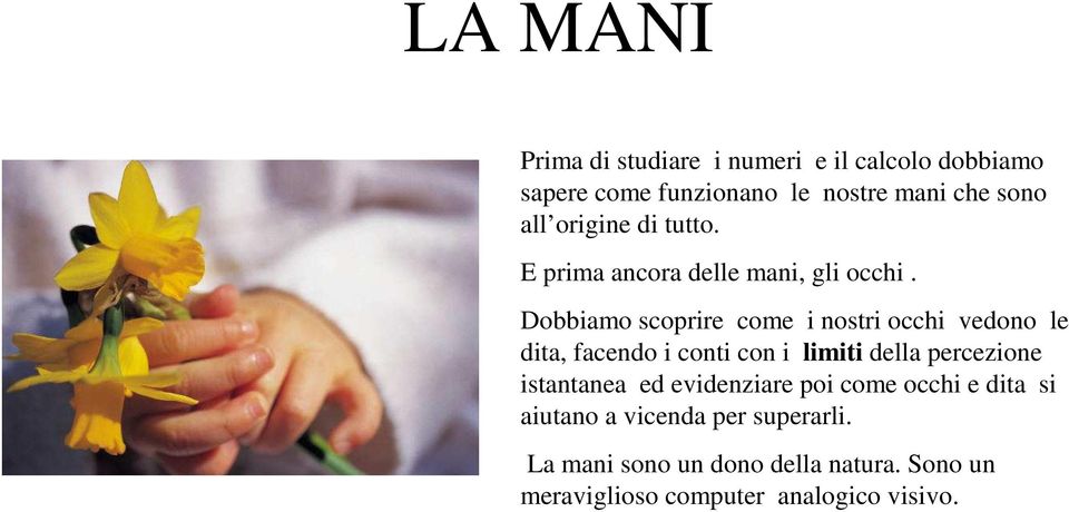 Dobbiamo scoprire come i nostri occhi vedono le dita, facendo i conti con i limiti della percezione