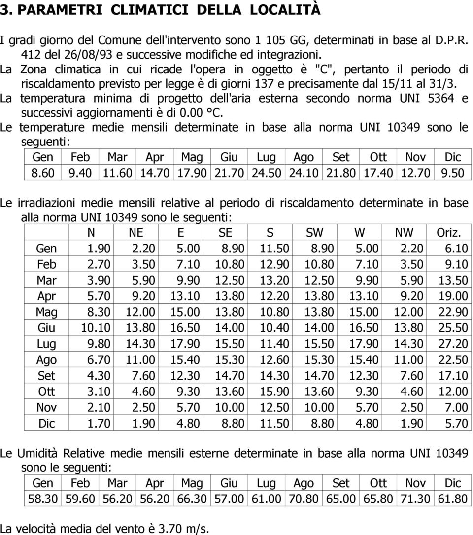 La temperatura minima di progetto dell'aria esterna secondo norma UNI 5364 e successivi aggiornamenti è di 0.00 C.