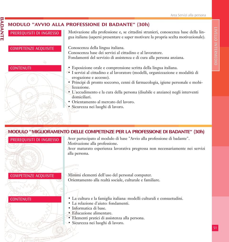 Area Servizi alla persona Motivazione alla professione e, se cittadini stranieri, conoscenza base della lingua italiana (sapersi presentare e saper motivare la propria scelta motivazionale).