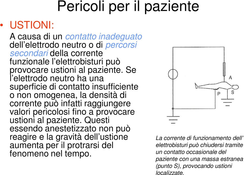 Se l elettrodo neutro ha una superficie di contatto insufficiente o non omogenea, la densità di corrente può infatti raggiungere valori pericolosi fino a  Questi