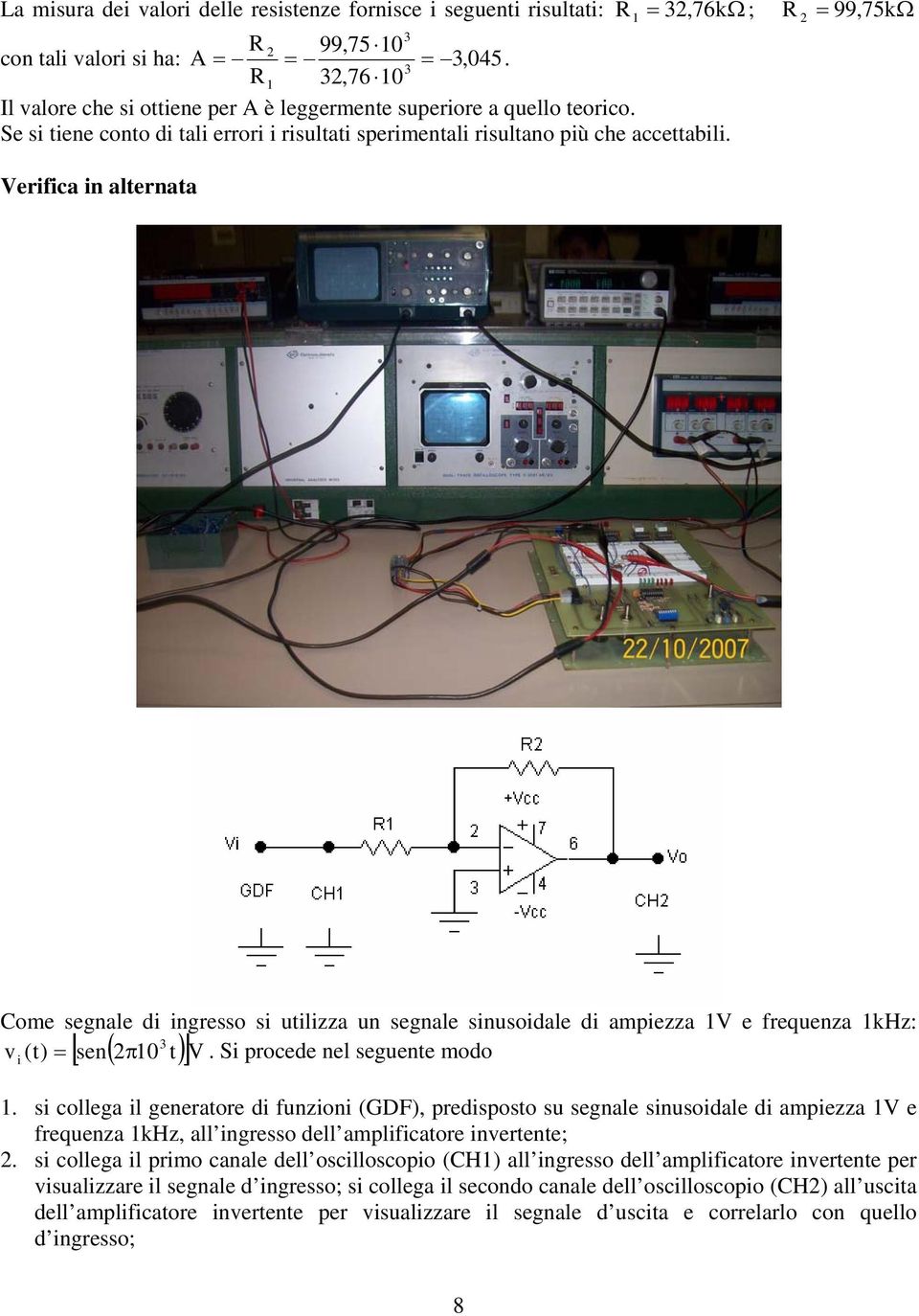 S prcede nel seguente md. s cllega l generatre d funzn (GDF), predspst su segnale snusdale d ampezza e frequenza khz, all ngress dell amplfcatre nvertente;.