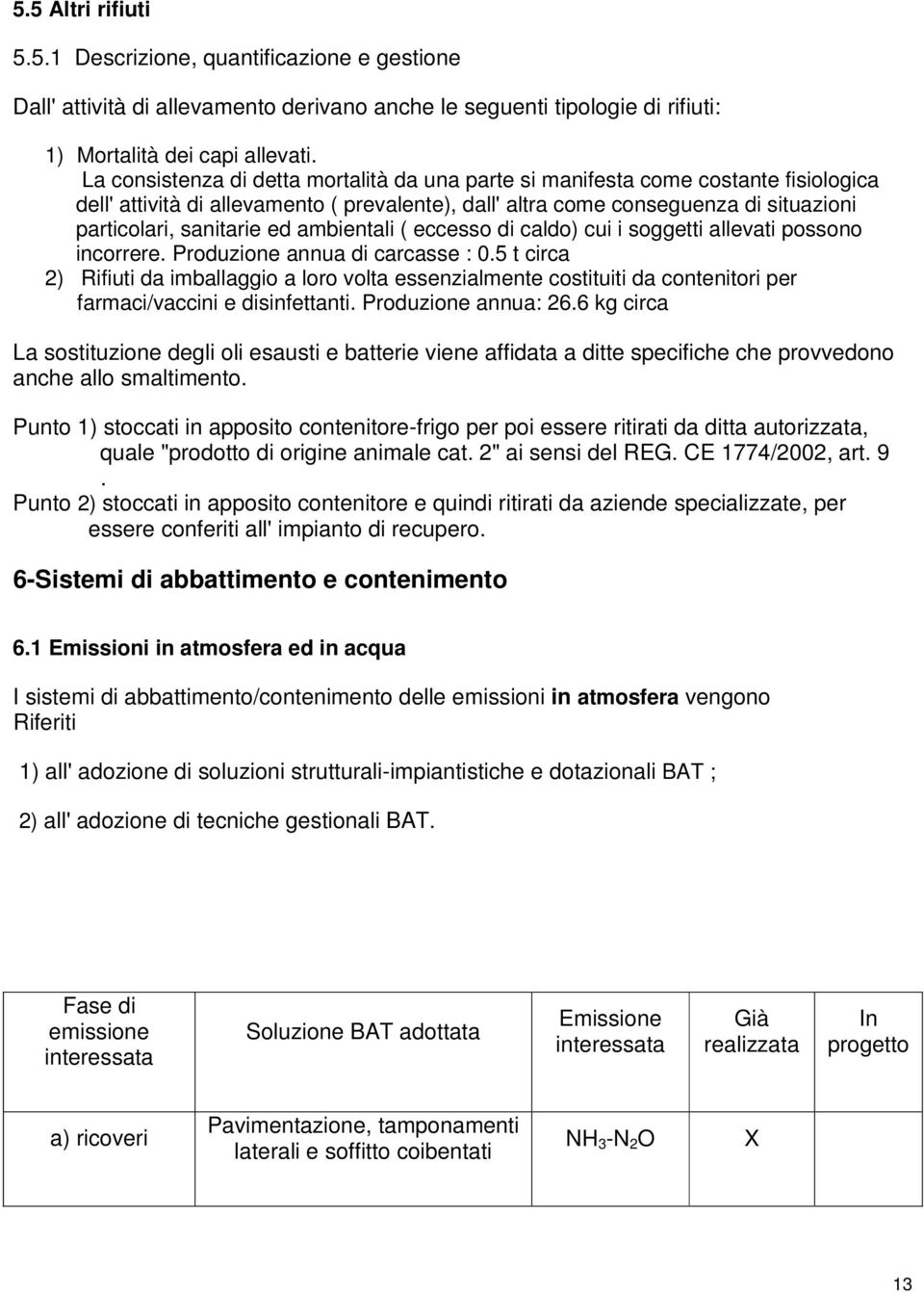 ambientali ( eccesso di caldo) cui i soggetti allevati possono incorrere. Produzione annua di carcasse : 0.