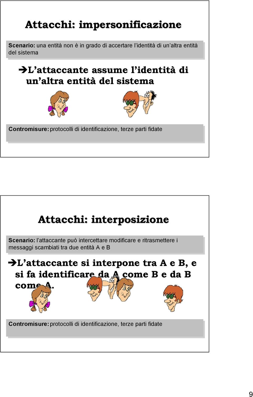 interposizione Scenario: l attaccante può intercettare modificare e ritrasmettere i i messaggi scambiati tra tra due entità A e B L