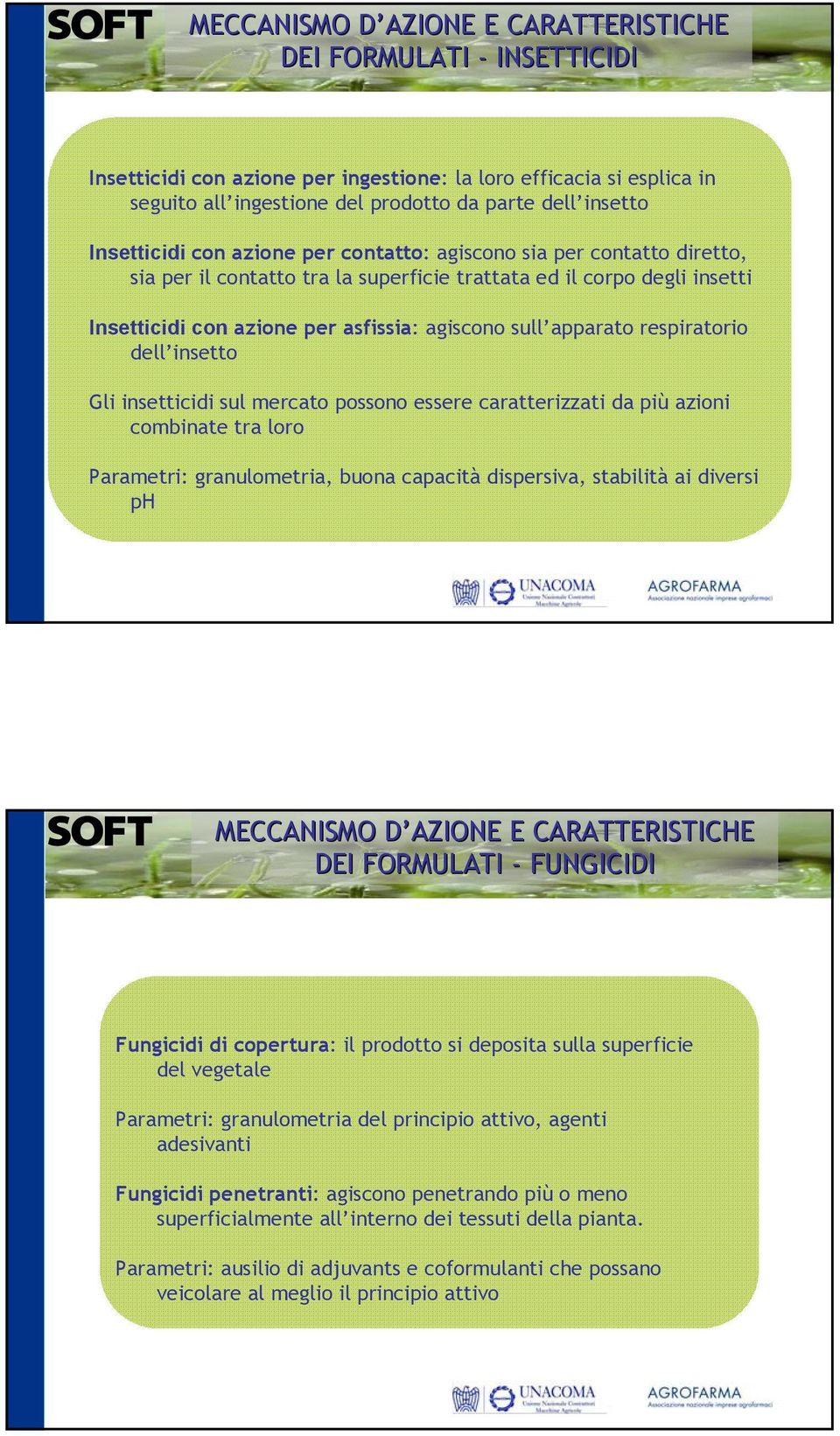 apparato respiratorio dell insetto Gli insetticidi sul mercato possono essere caratterizzati da più azioni combinate tra loro Parametri: granulometria, buona capacità dispersiva, stabilità ai diversi