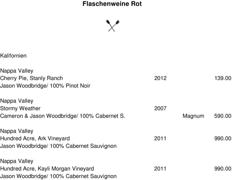 00 Nappa Valley Hundred Acre, Ark Vineyard Jason Woodbridge/ 100% Cabernet Sauvignon Nappa