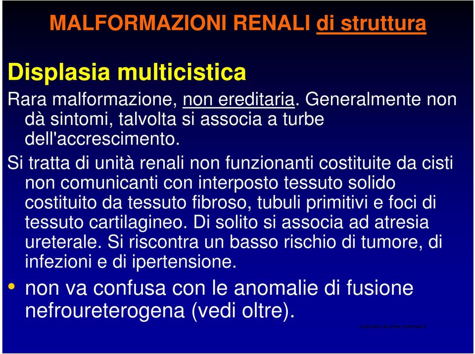 Si tratta di unità renali non funzionanti costituite da cisti non comunicanti con interposto tessuto solido costituito da tessuto