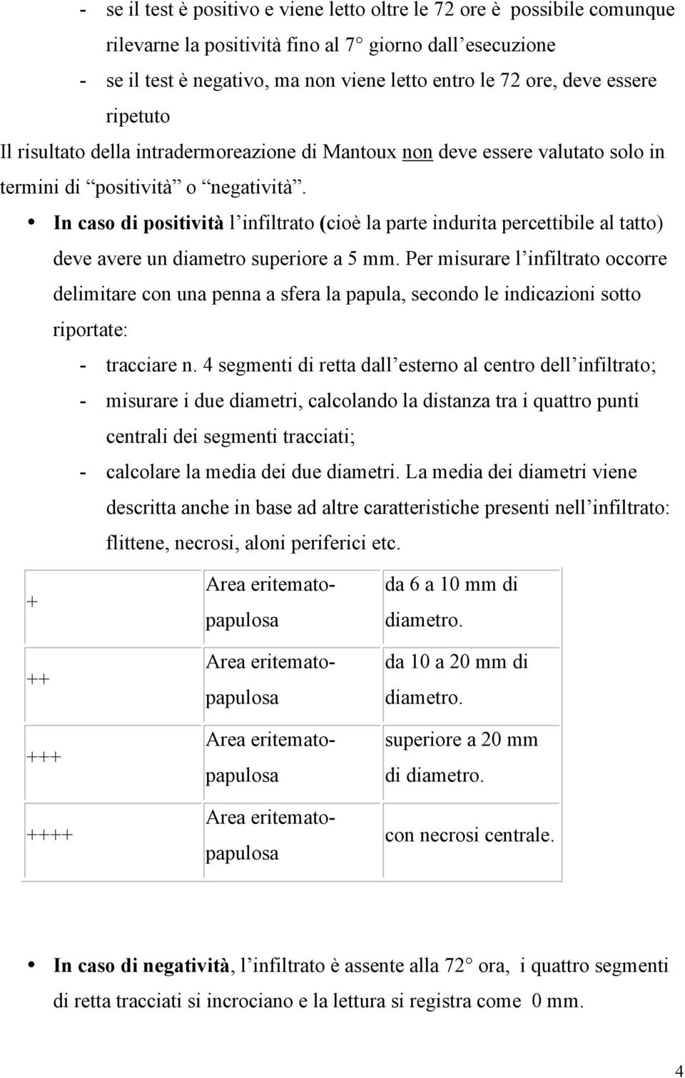 In caso di positività l infiltrato (cioè la parte indurita percettibile al tatto) deve avere un diametro superiore a 5 mm.