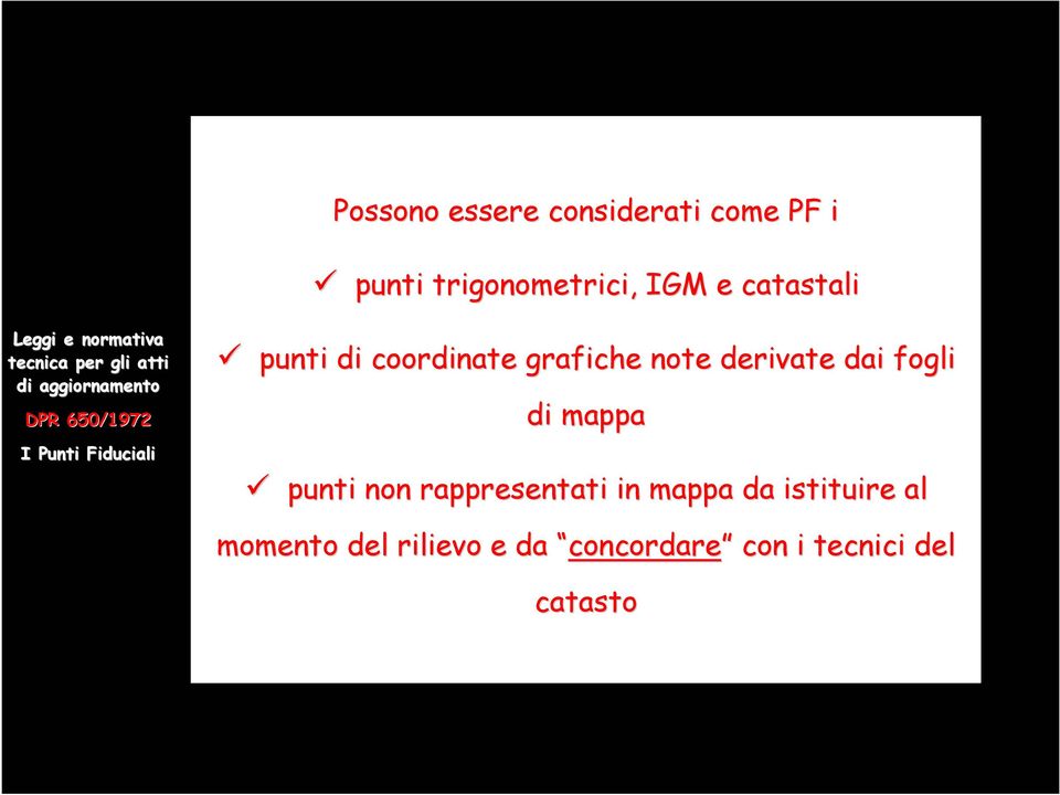 note derivate dai fogli di mappa punti non rappresentati in mappa da