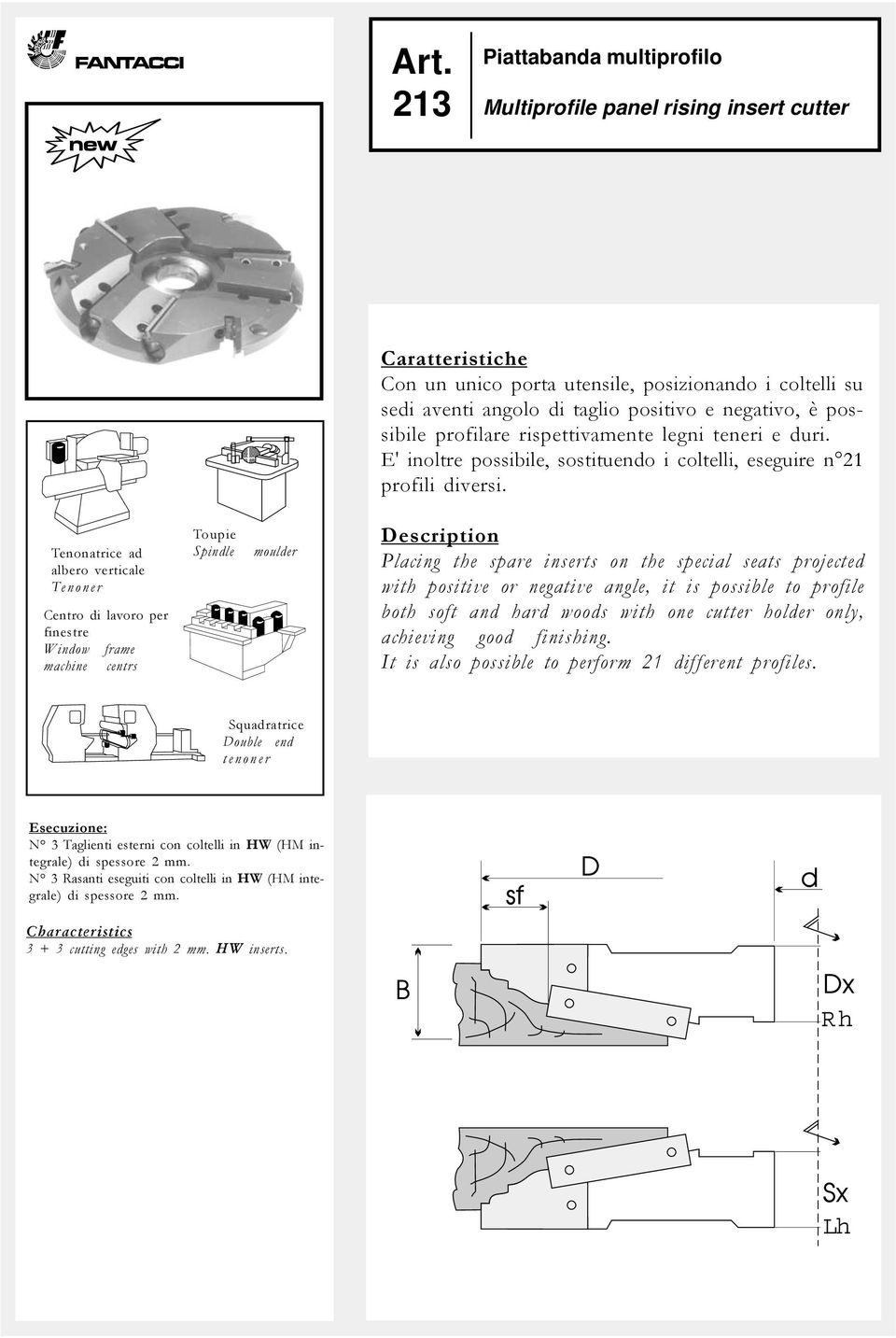 Tenonatrice a albero verticale Tenoner Centro i lavoro per finestre Winow frame machine centrs Toupie Spinle mouler escription Placing the spare inserts on the special seats projecte with positive or