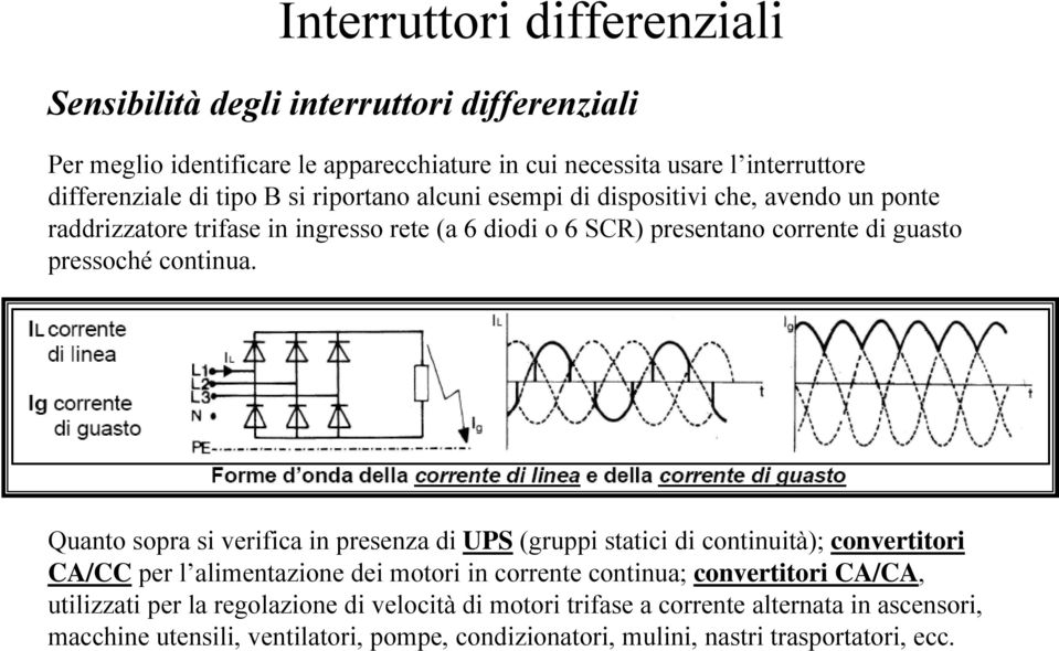 Quanto sopra si verifica in presenza di UPS (gruppi statici di continuità); convertitori CA/CC per l alimentazione dei motori in corrente continua; convertitori CA/CA,