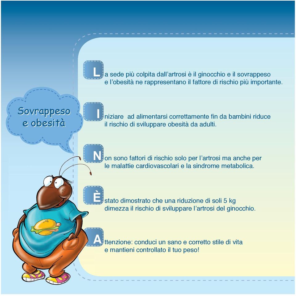 N on sono fattori di rischio solo per l artrosi ma anche per le malattie cardiovascolari e la sindrome metabolica.