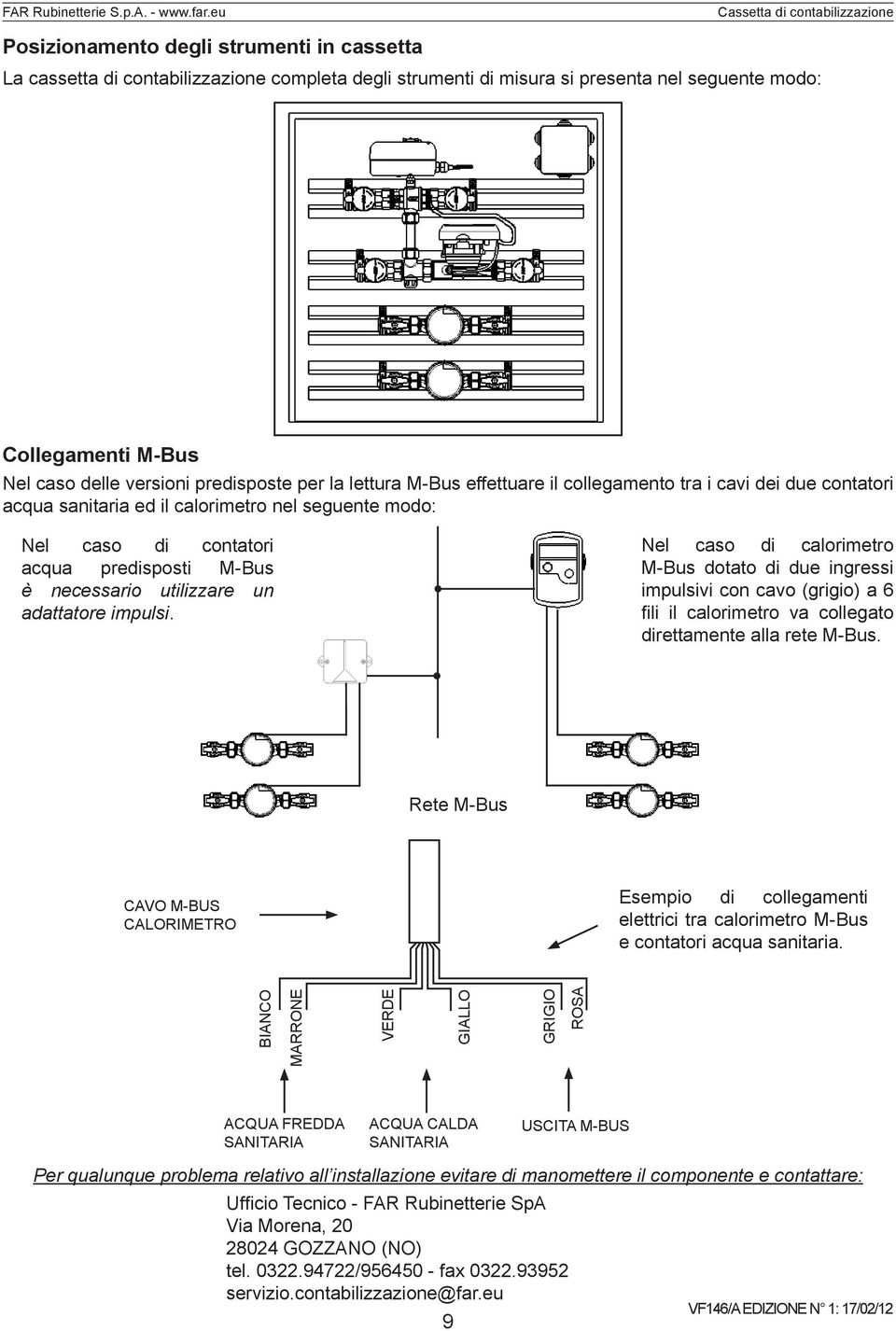 un adattatore impulsi. Nel caso di calorimetro M-Bus dotato di due ingressi impulsivi con cavo (grigio) a 6 fili il calorimetro va collegato direttamente alla rete M-Bus.