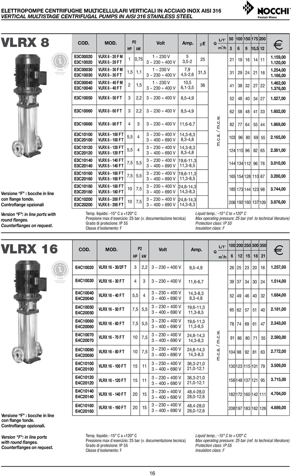 57, EC VLRX 8 - F T, ~ V 8,5-,9 58 8., Versione F : bocche in line con flange tonde.