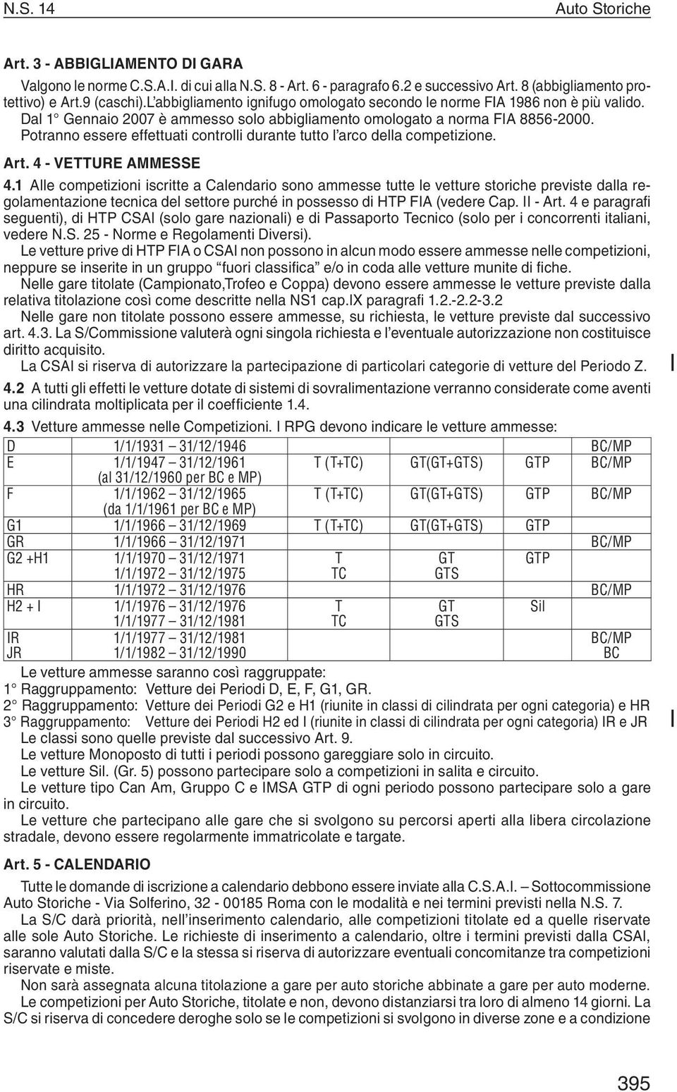 Potranno essere effettuati controlli durante tutto l arco della competizione. Art. 4 - VETTURE AMMESSE 4.