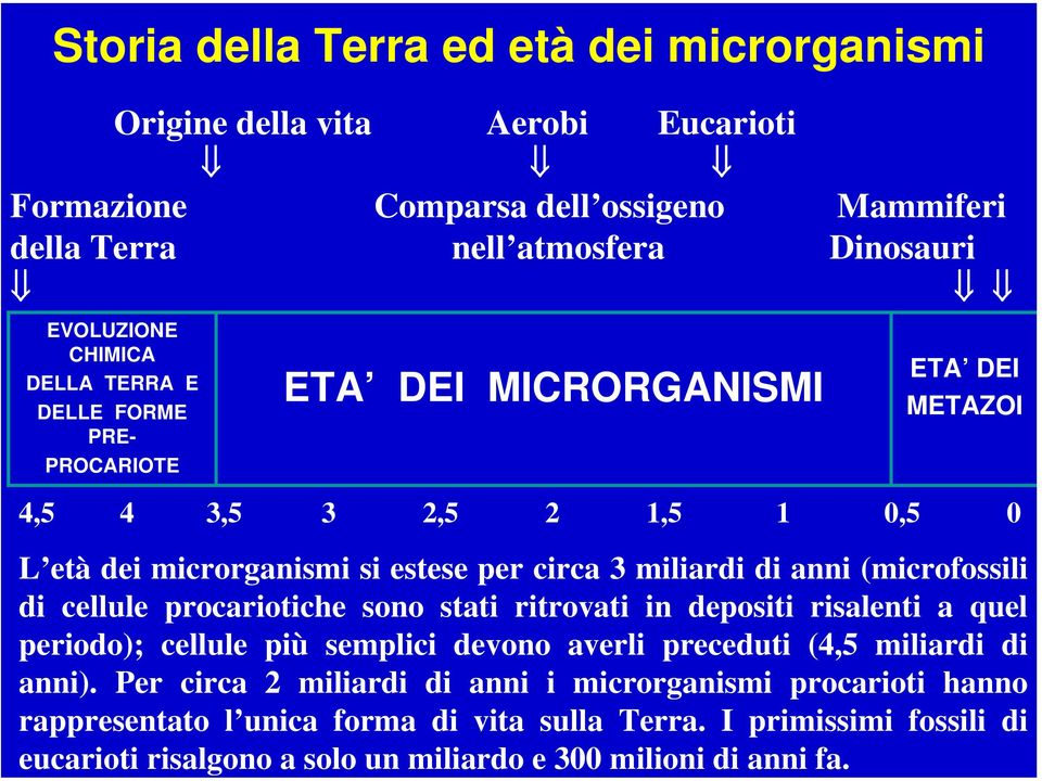 Per circa 2 miliardi di anni i microrganismi procarioti hanno rappresentato l unica forma di vita sulla Terra.