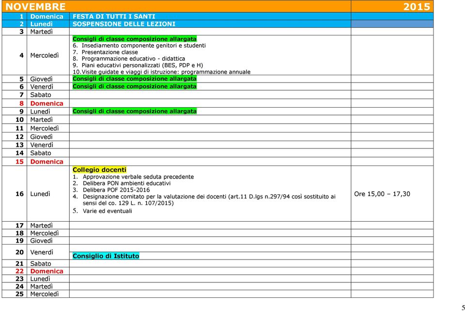 Visite guidate e viaggi di istruzione: programmazione annuale 5 Giovedì Consigli di classe composizione allargata 6 Venerdì Consigli di classe composizione allargata 7 Sabato 8 Domenica 9 Lunedì