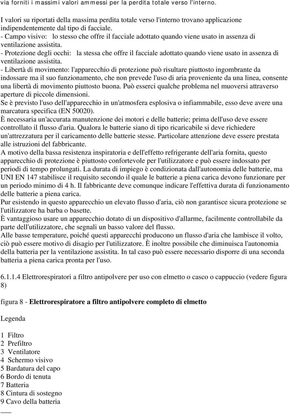 - Campo visivo: lo stesso che offre il facciale adottato quando viene usato in assenza di ventilazione assistita.