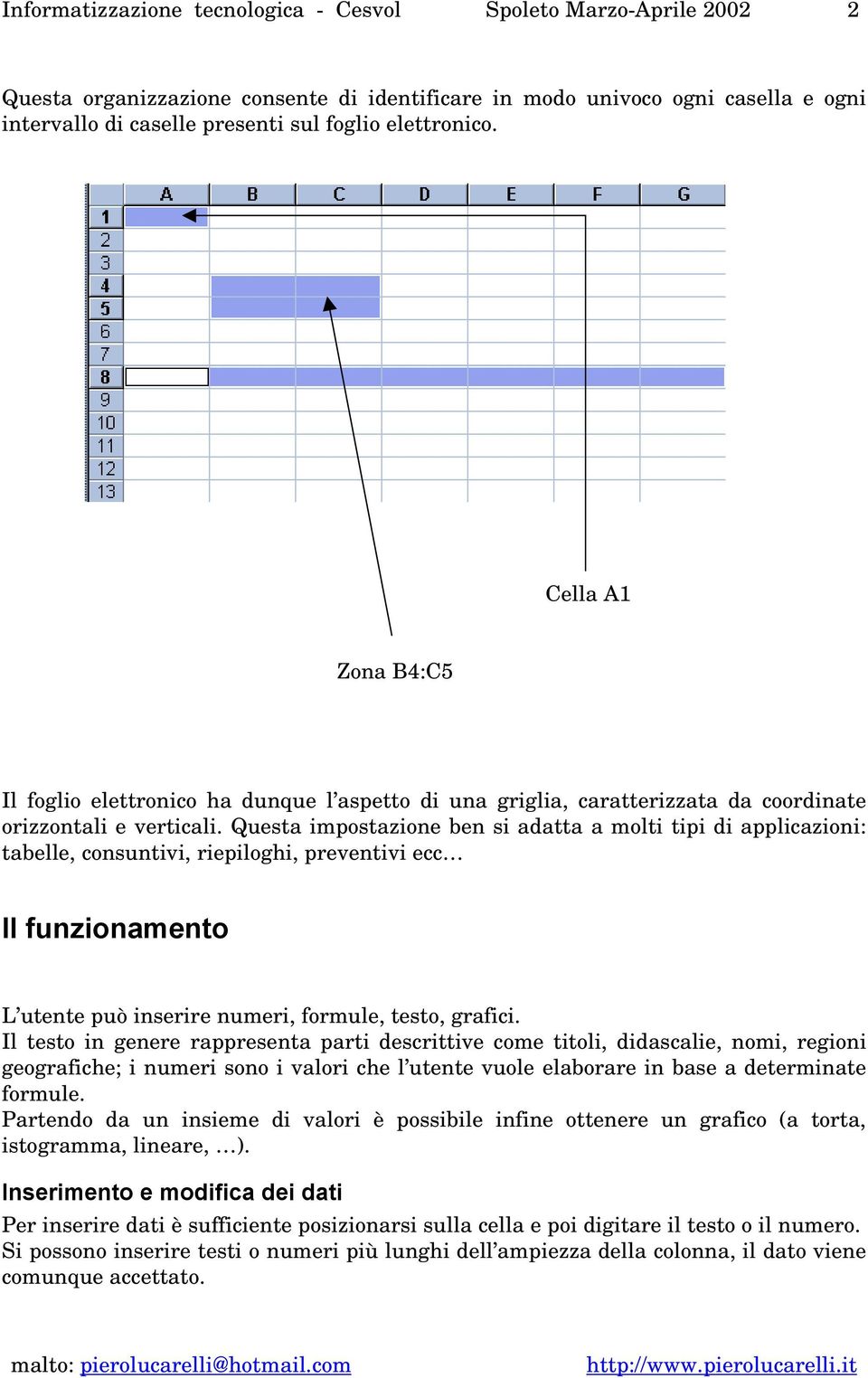 Questa impostazione ben si adatta a molti tipi di applicazioni: tabelle, consuntivi, riepiloghi, preventivi ecc Il funzionamento L utente può inserire numeri, formule, testo, grafici.