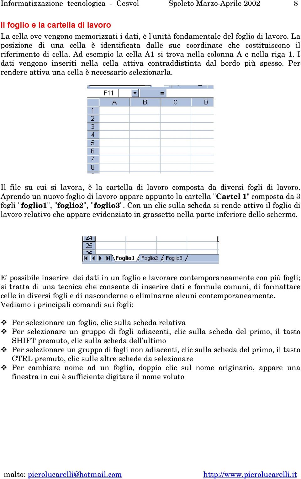 I dati vengono inseriti nella cella attiva contraddistinta dal bordo più spesso. Per rendere attiva una cella è necessario selezionarla.