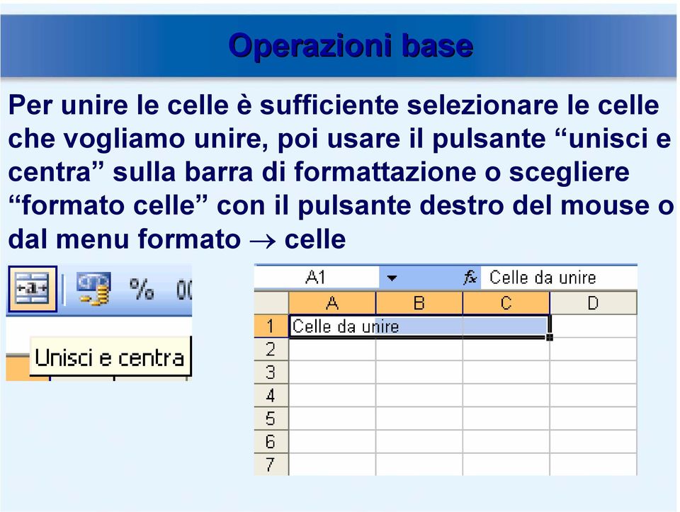 pulsante unisci e centra sulla barra di formattazione o