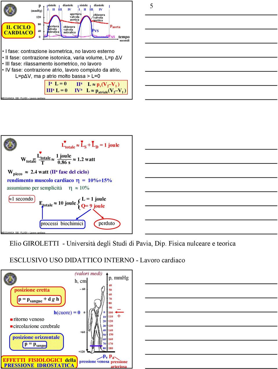 L p atriale (V 2 V 1 ) L totale L S + L D = 1 joule L W totale totale = 1 joule 1.2 watt T.86 s W picco 2.