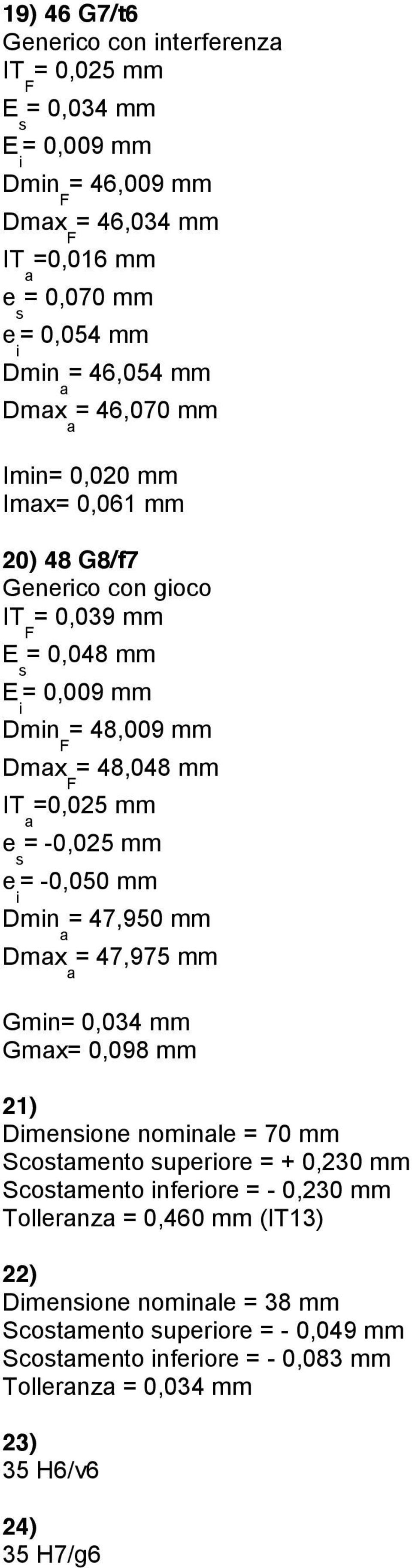 -0,050 mm = 47,950 mm Dmx = 47,975 mm Gmn= 0,034 mm Gmx= 0,098 mm 21) Dmnon nomnl = 70 mm Scotmnto upror = + 0,230 mm Scotmnto nfror = - 0,230